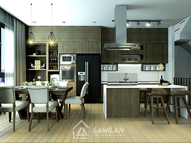 TỦ BẾP BÊ TÔNG ỐP GỖ